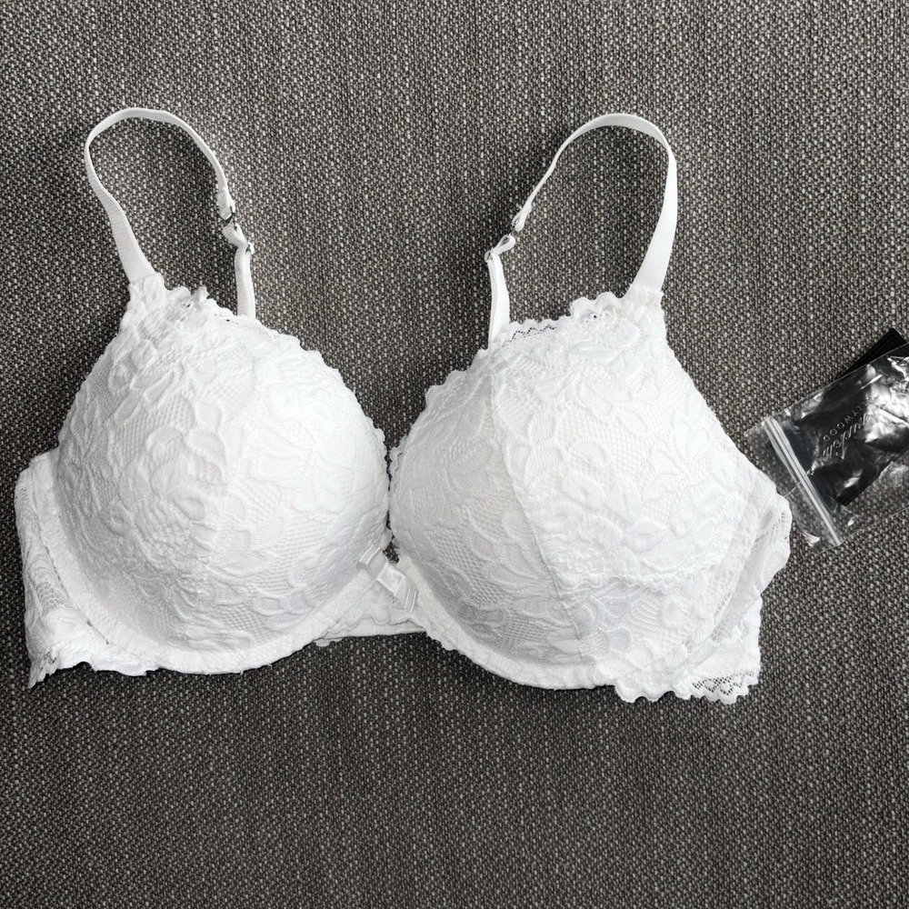 New Fredericks of Hollywood Plunge Convertible Push Up Bra 38D White Lace Halter